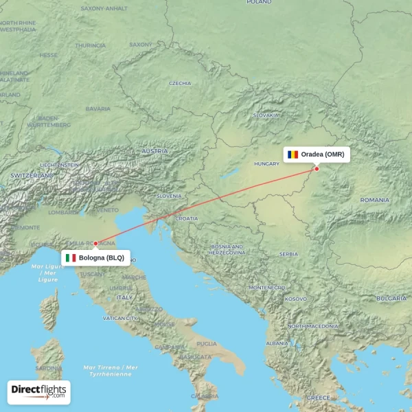 Bologna - Oradea direct flight map