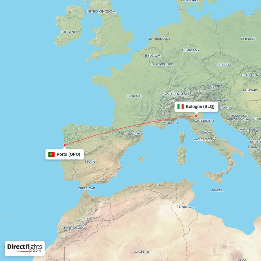 BLQ - OPO route map