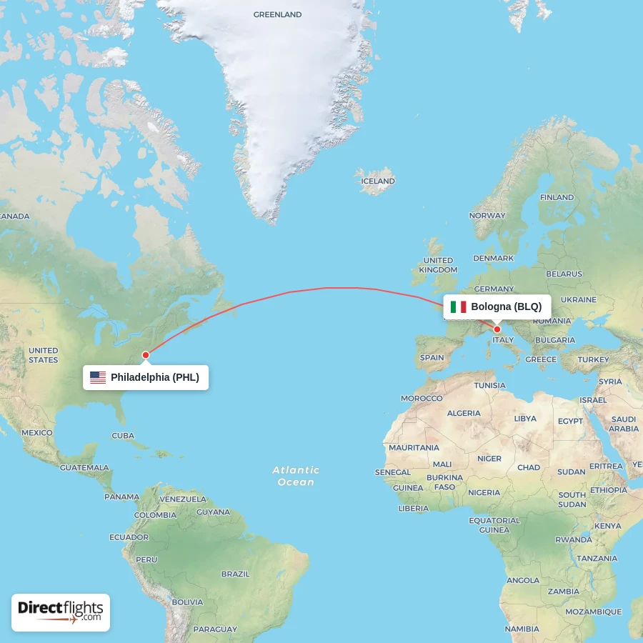 BLQ - PHL route map