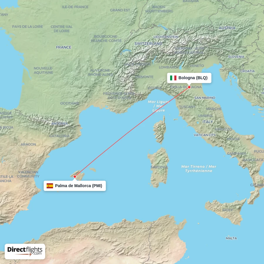 BLQ - PMI route map
