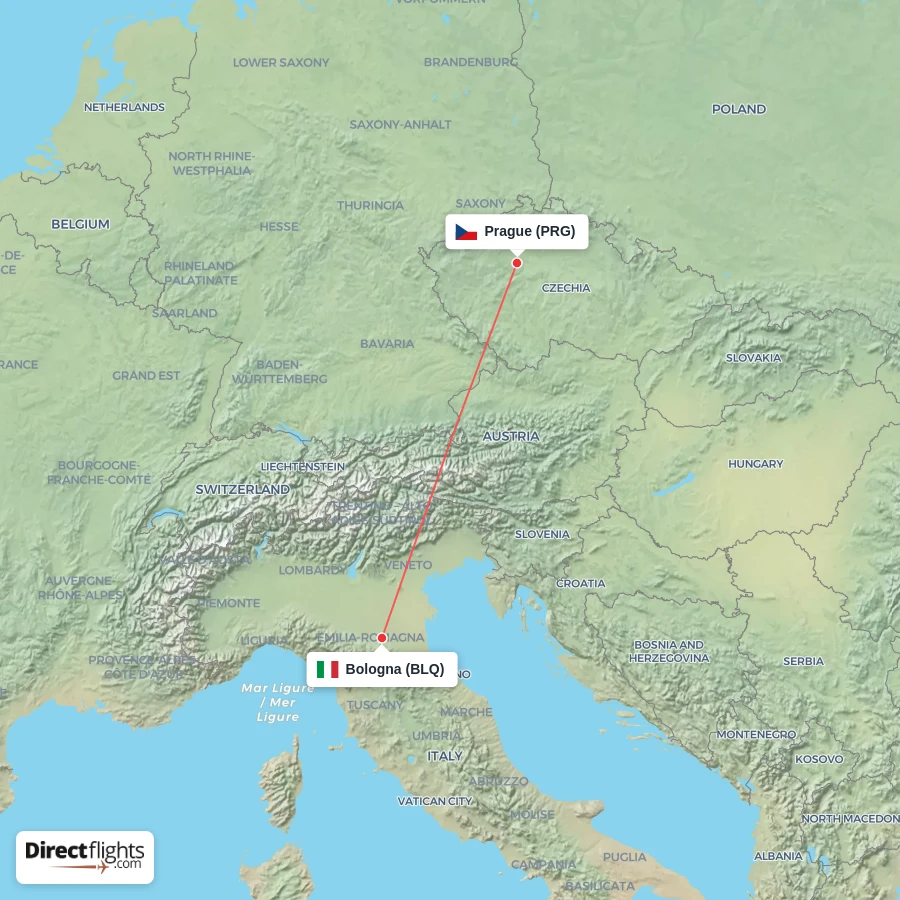 BLQ - PRG route map