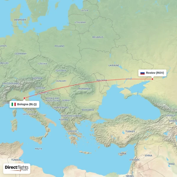 Bologna - Rostov direct flight map