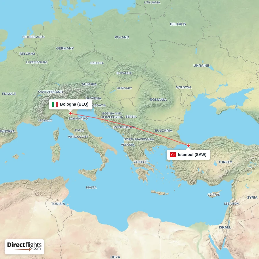 BLQ - SAW route map