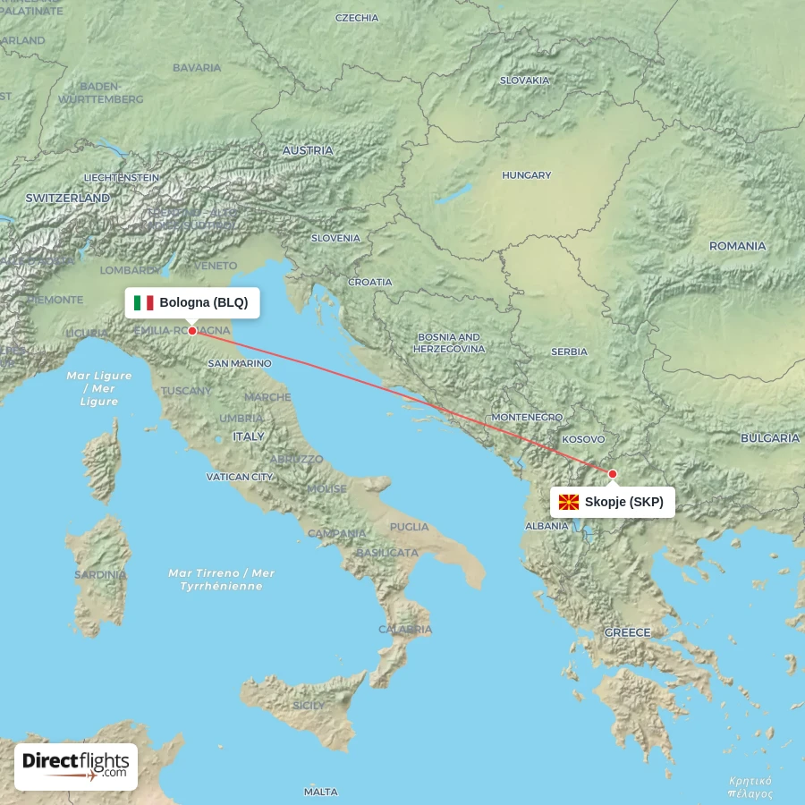 BLQ - SKP route map