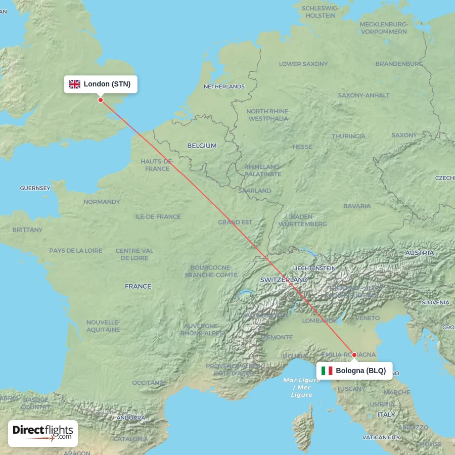 BLQ - STN route map