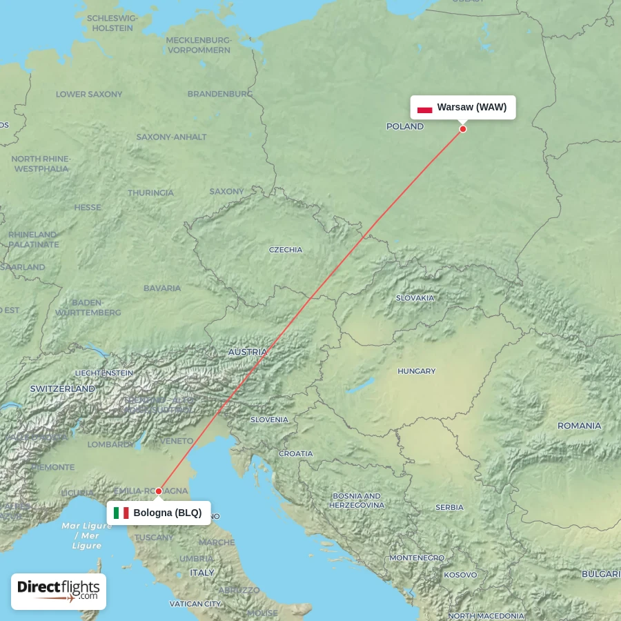 BLQ - WAW route map