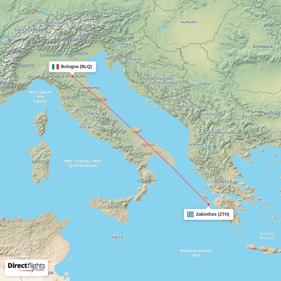 BLQ - ZTH route map