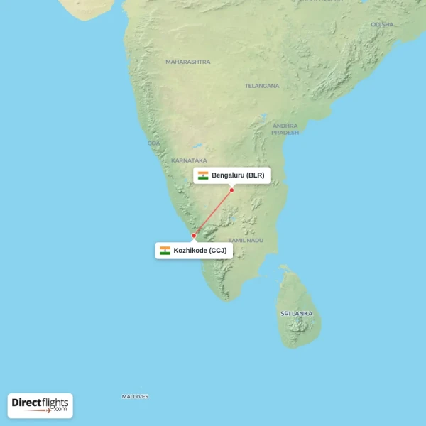 Bengaluru - Kozhikode direct flight map