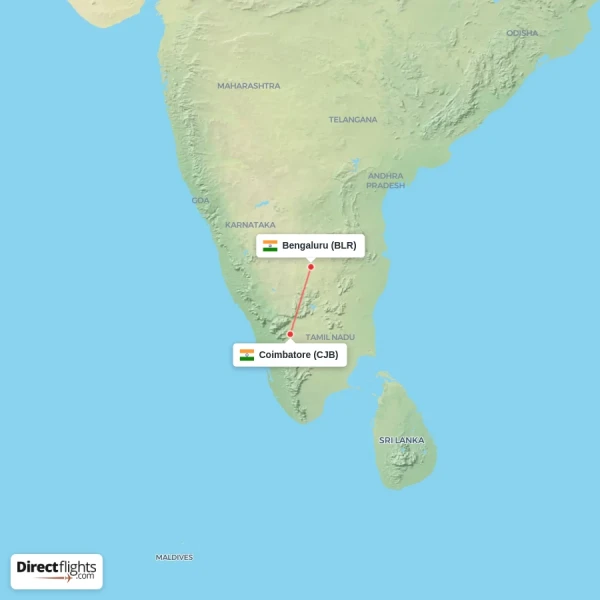 Bengaluru - Coimbatore direct flight map