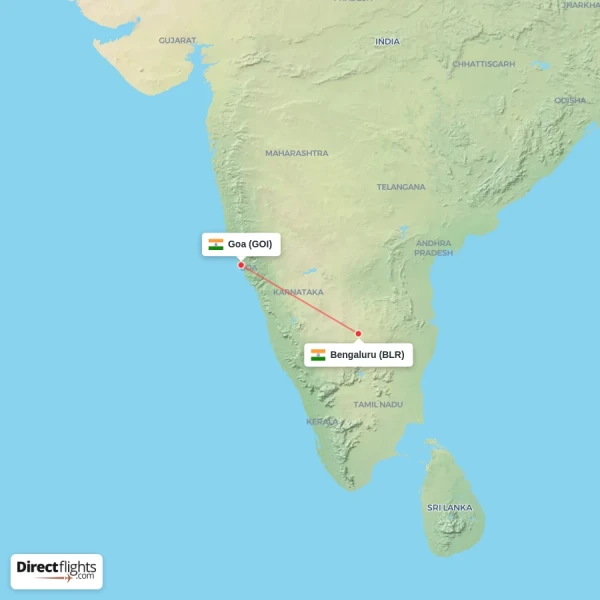 Bengaluru - Goa direct flight map