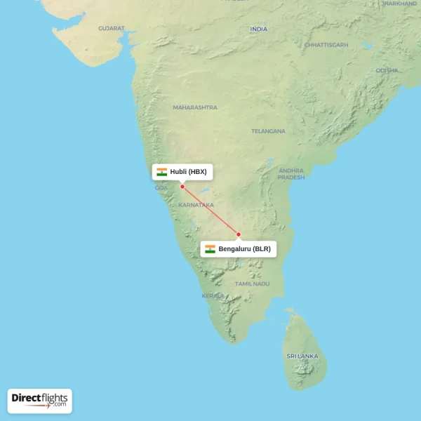 Bengaluru - Hubli direct flight map