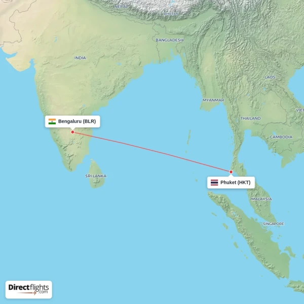 Bengaluru - Phuket direct flight map