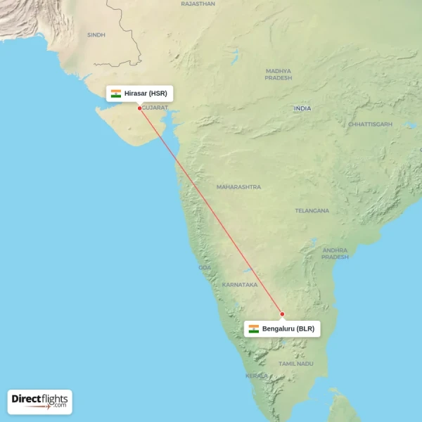 Bengaluru - Hirasar direct flight map