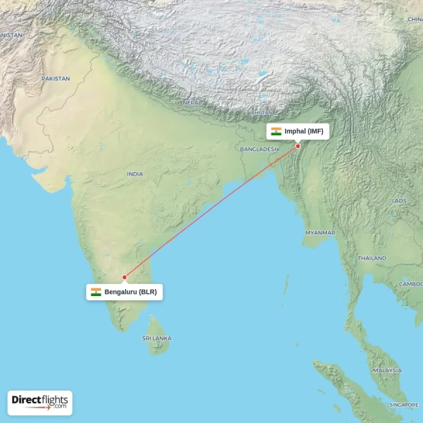 Bengaluru - Imphal direct flight map