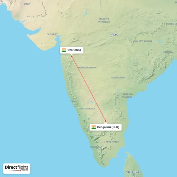 Bengaluru - Ozar direct flight map