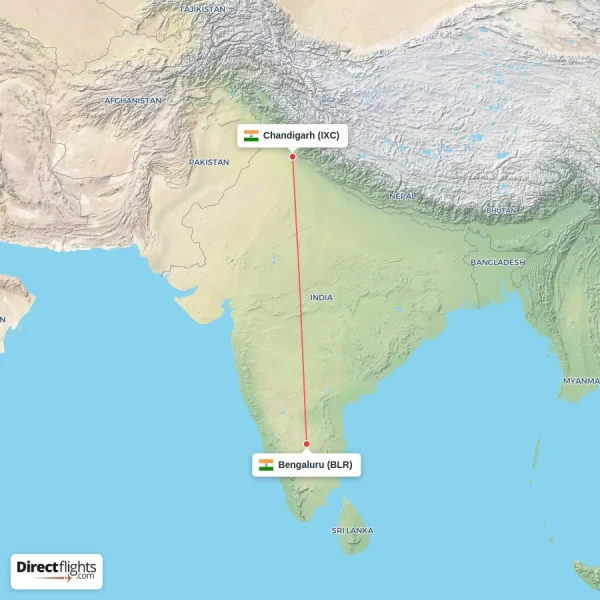 Bengaluru - Chandigarh direct flight map