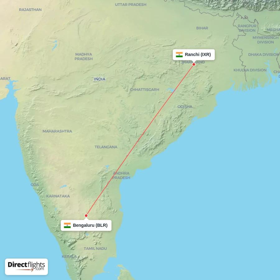 BLR - IXR route map