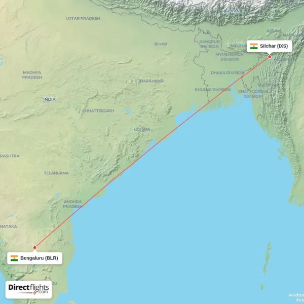Bengaluru - Silchar direct flight map