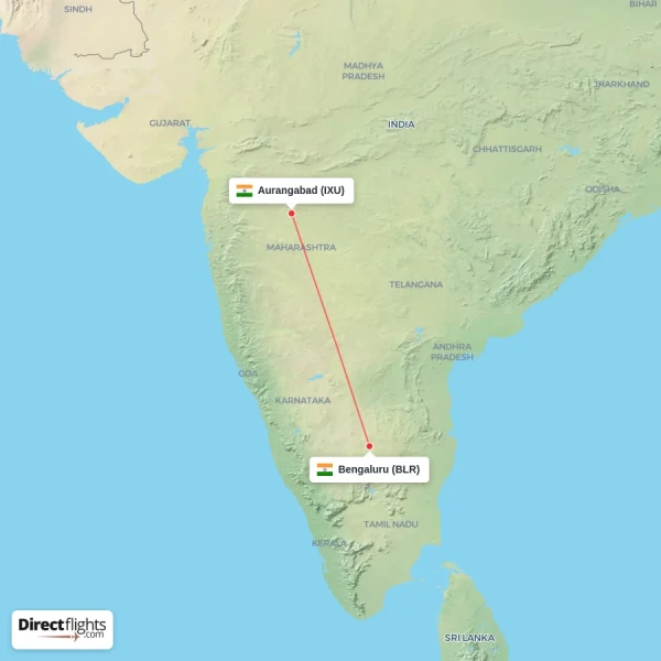 Bengaluru - Aurangabad direct flight map