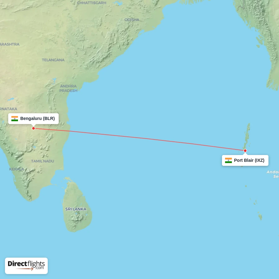 BLR - IXZ route map
