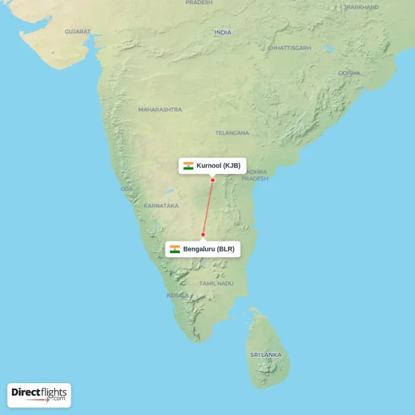 Bengaluru - Kurnool direct flight map
