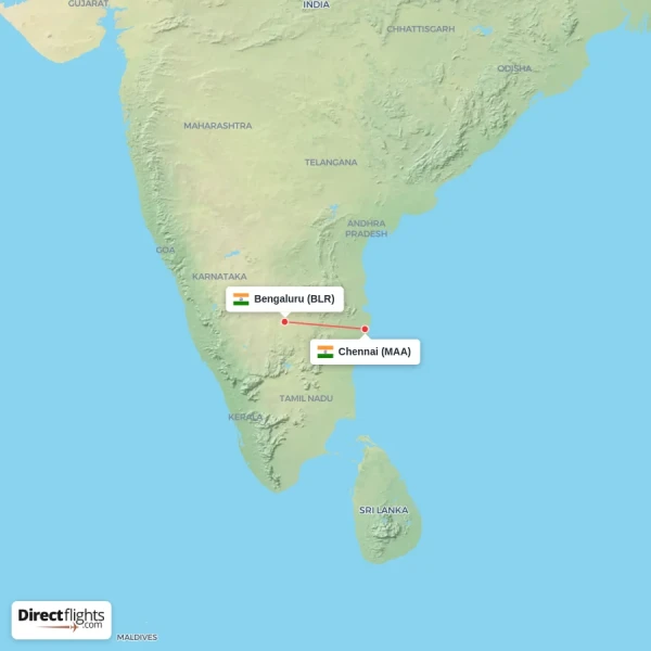 Bengaluru - Chennai direct flight map