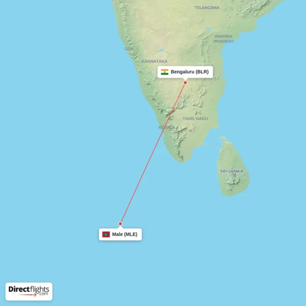 Bengaluru - Male direct flight map
