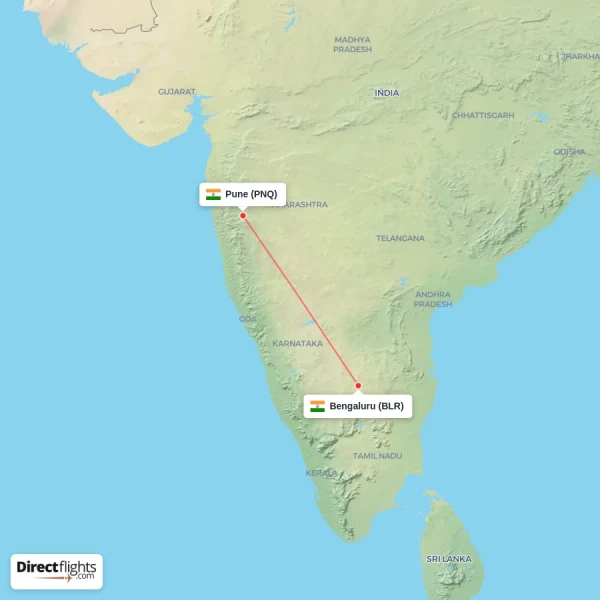 Bengaluru - Pune direct flight map