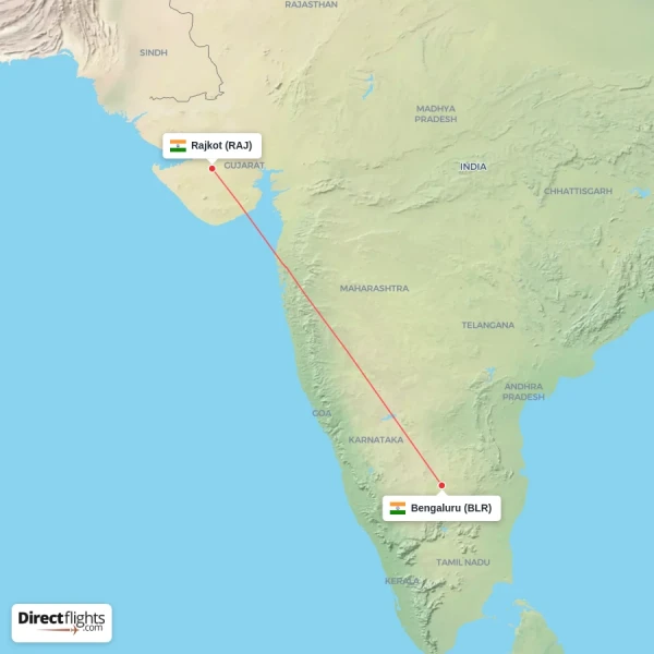 Bengaluru - Rajkot direct flight map