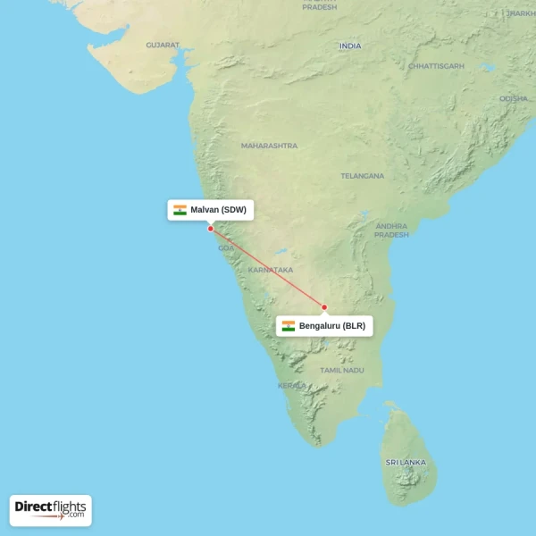 Bengaluru - Malvan direct flight map