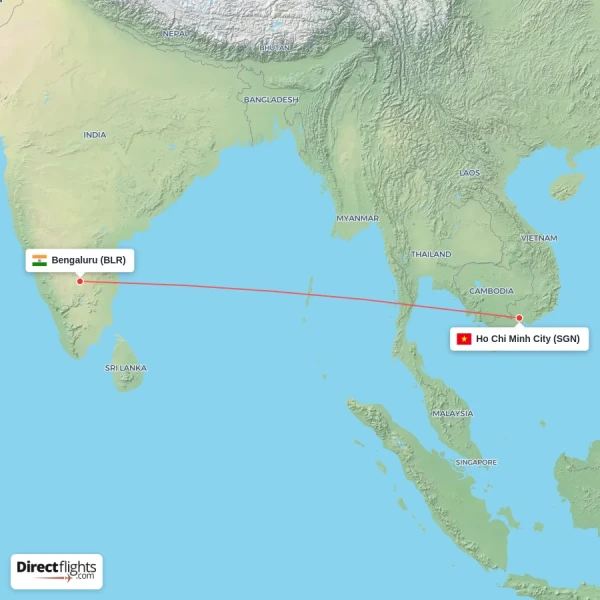 Bengaluru - Ho Chi Minh City direct flight map