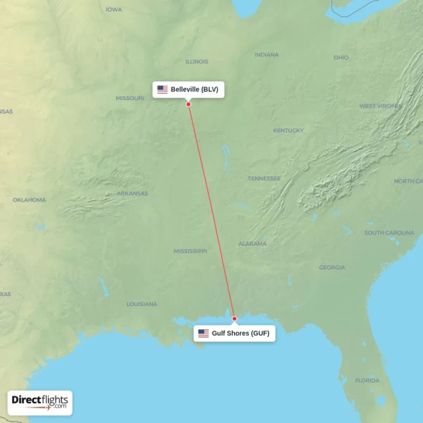 Belleville - Gulf Shores direct flight map
