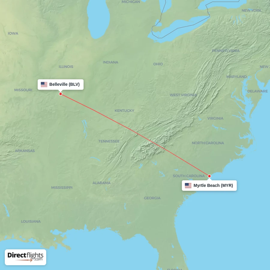 BLV - MYR route map
