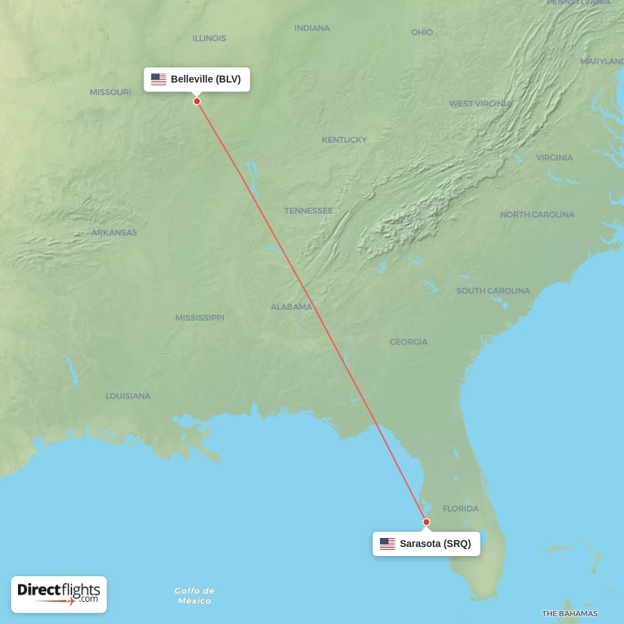 BLV - SRQ route map