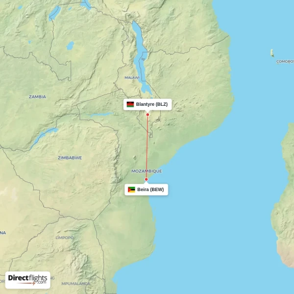 Blantyre - Beira direct flight map