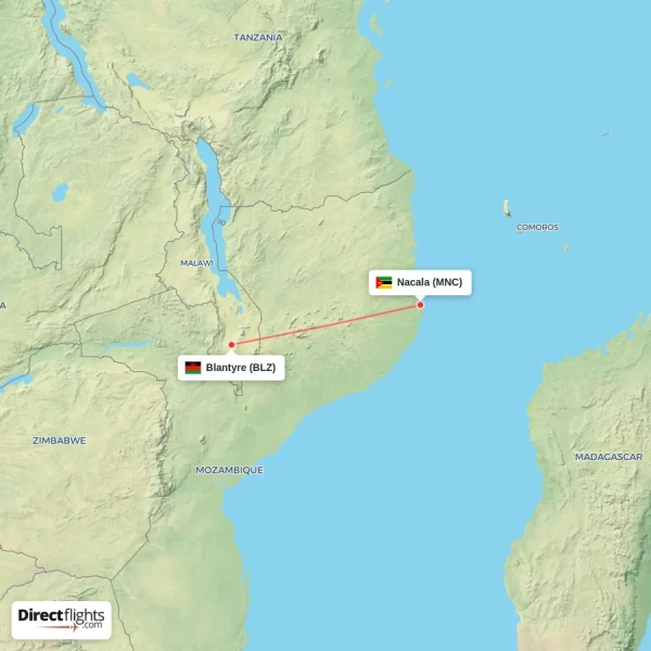 Blantyre - Nacala direct flight map
