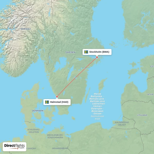 Stockholm - Halmstad direct flight map