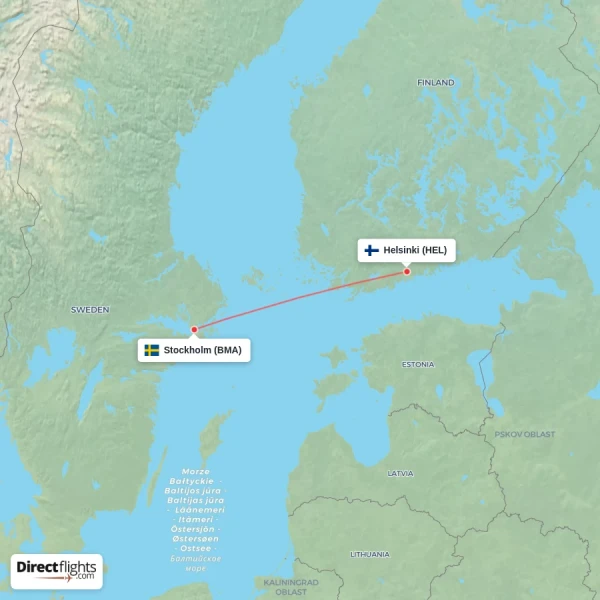 Stockholm - Helsinki direct flight map