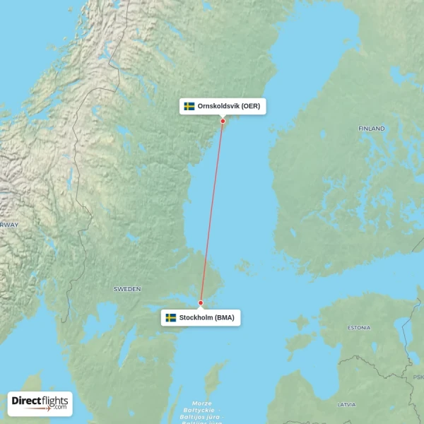 Stockholm - Ornskoldsvik direct flight map