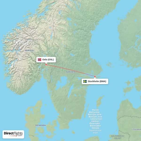 Stockholm - Oslo direct flight map