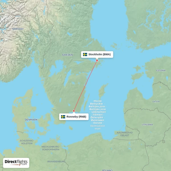 Stockholm - Ronneby direct flight map