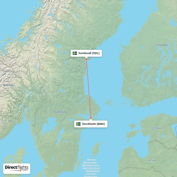 Stockholm - Sundsvall direct flight map