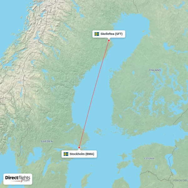 Stockholm - Skelleftea direct flight map