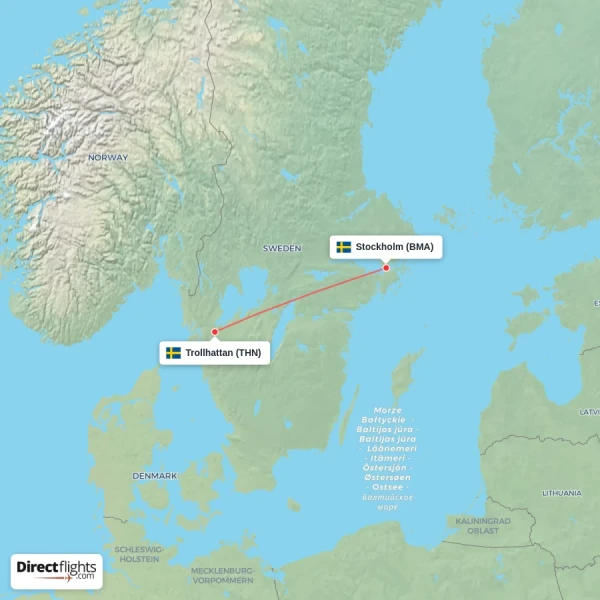Stockholm - Trollhattan direct flight map