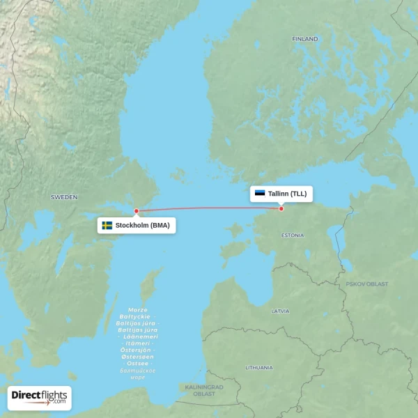 Stockholm - Tallinn direct flight map