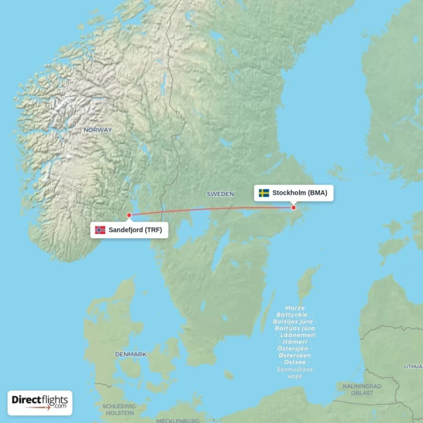 Stockholm - Sandefjord direct flight map