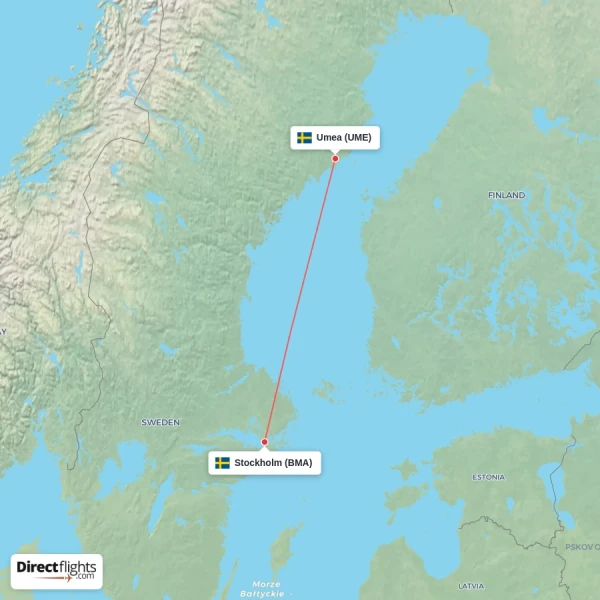 Stockholm - Umea direct flight map