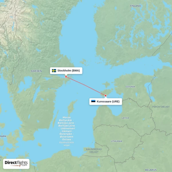 Stockholm - Kuressaare direct flight map