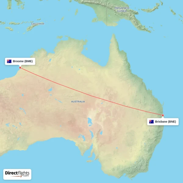 Broome - Brisbane direct flight map
