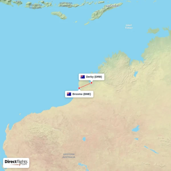 Broome - Derby direct flight map